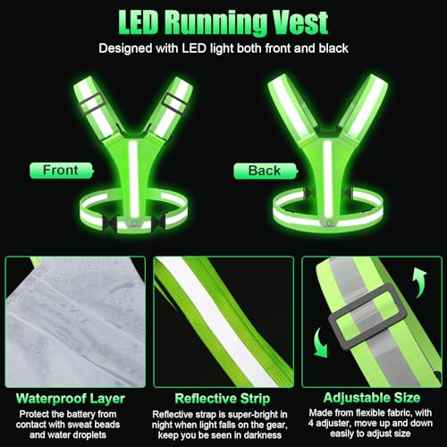 SAWNZC LED Reflective Vest Running Gear, 5 Colors Lights Up Running Vest for Night Walking Cycling Jogging, Adjustable Siz...