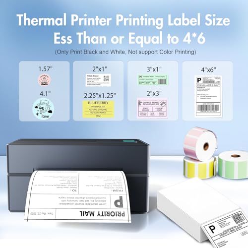 Bluetooth Thermal Shipping Label Printer: 4x6 Wireless Label Maker with Tape for Small Business - Compatible with iPhone, ...
