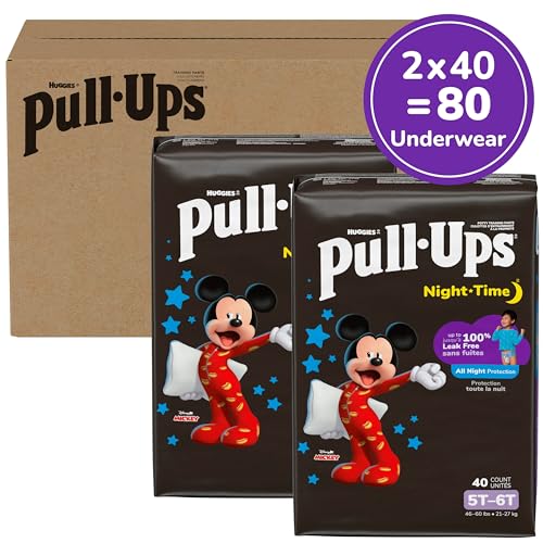 Pull-Ups Boys' Night-Time Potty Training Pants, Size 5T-6T Overnight Training Underwear (46-60 lbs), 80 Ct