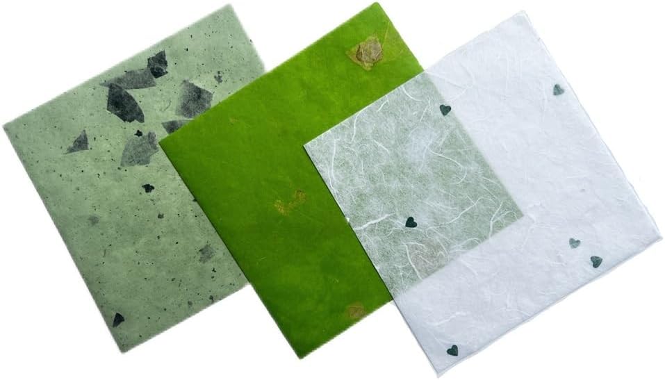 8 x 8 Inches Natural Fiber Leaves Banana Bark Mulberry Paper Sheets 50 Sheets Square Origami Paper Arts Folding Craft, Square Folding Paper for DIY Crafts (Mixed Green Leaves, etc.,, 8"x8")
