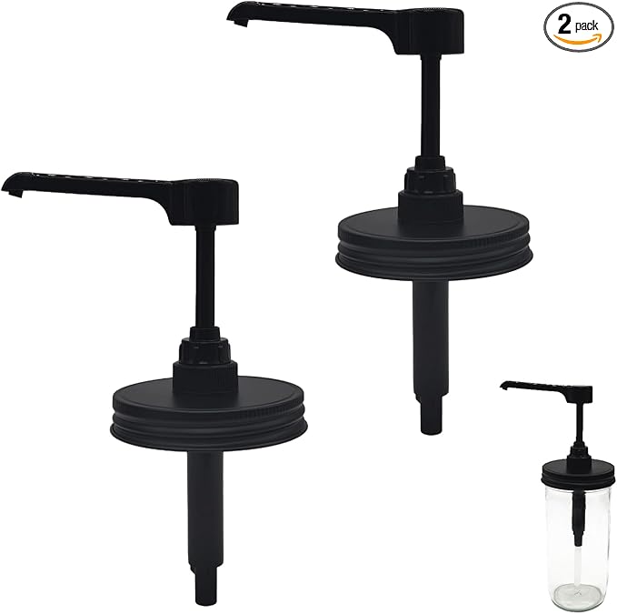 Long Nozzle Syrup Honey Dispenser Pump Lids for Mason Jar, Avoid Drip on Jar, Plastic Dispenser & Stainless Steel Lid for 3.38 Inch Wide Mouth Rust Proof Home Kitchen Jam Ketchup Sauce(2 Pack)