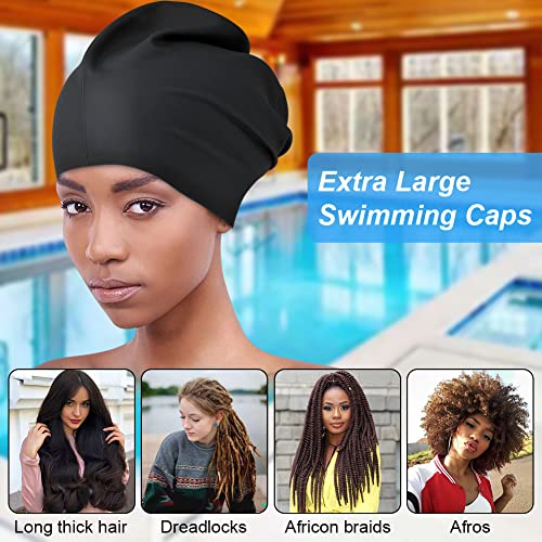AMFUN Swimming Cap for Long Hair, Extra Large Swimming Caps for Women & Men, Silicone Adult Swim Cap, Waterproof Swimming ...