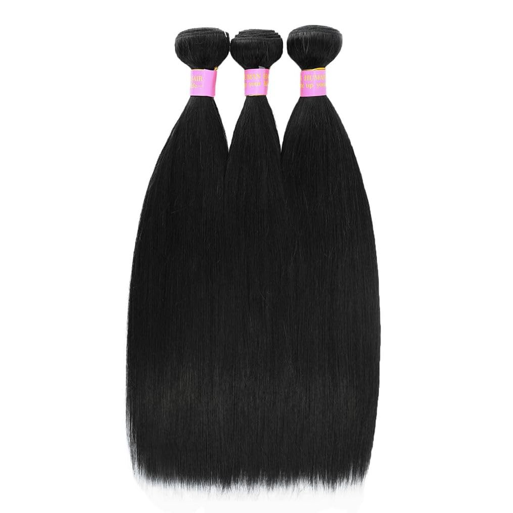 22 24 26 Inch 3 Bundles Human Hair Straight 12A 100% Unprocessed Brazilian Virgin Human Hair Bundlles Straight Natural Black, Tr