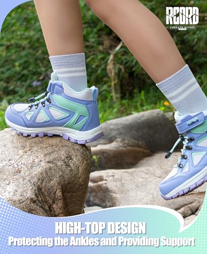 R CORD Kids Hiking Boots Waterproof Girls Hiking Boots Durable TPR Traction Outsole Anti-Skid Athletic Hook and Loop Draws...