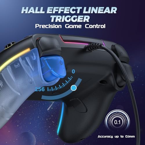 GUOC RGB Wired Controller for PS5/PS4 and PC with Hall Effect Trigger, 3.5mm Audio Jack, Support Tubro/Macro Function, Adj...