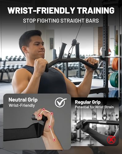 Mikolo 2-in-1 Lat Pulldown Bar, Narrow and Wide Grip Lat Pull Down Attachments for Home Gym,Neutral Grip Cable Machine Att...