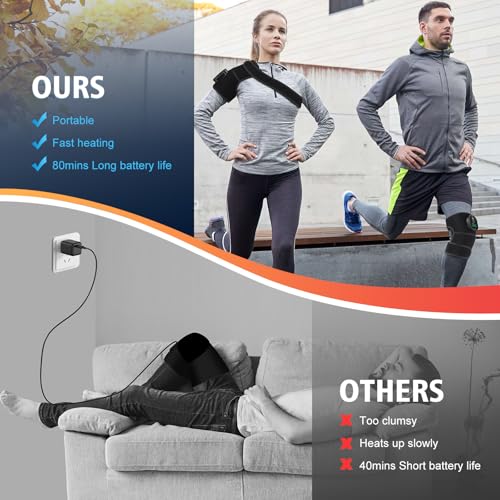 Cordless Heated Knee Brace for Pain Relief, Rechargeable Heating Knee Brace Shoulder Brace Support with 6 Heating Levels &...