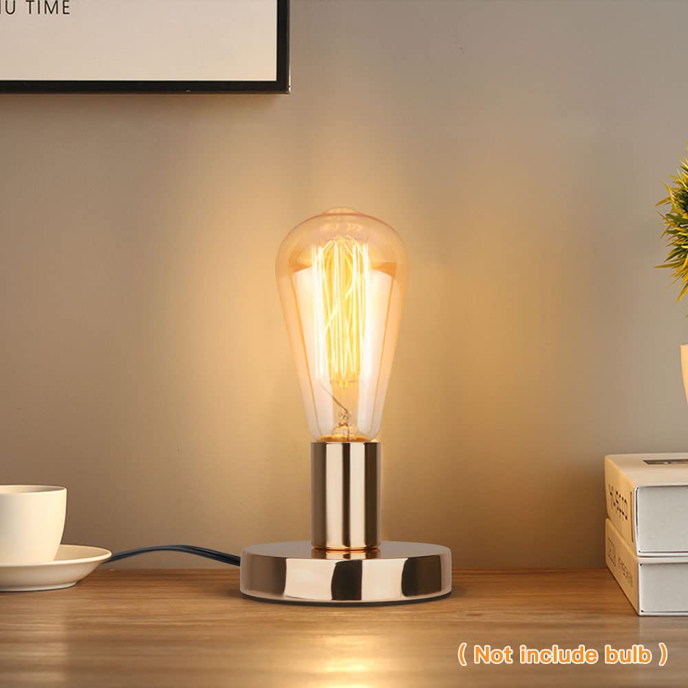 Helunsi Industrial Table Lamp Base, Gold Metal E26 E27, Short Desk Lamp with 5.8ft Cord, Model E507234