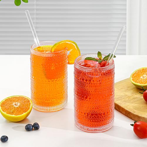 HEFBCOMK Large Vintage Hobnail Drinking Glasses Set of 6, 16oz Clear Highball Glasses Cups, Kitchen Water Glasses Cup, for...