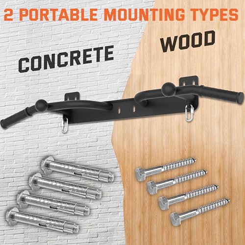 Wall Mounted Pull Up Bar - Heavy Duty Chin Up Bar, Pull-Up Bar for Garage, Joist, Wall Mount - Multifunctional Fitness Ba...