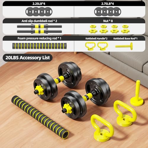 HUAYA Adjustable Dumbbell Set, 10-90lbs Free Weights with Connector – 4 in 1 Dumbbells, Barbell, Kettlebell & Push Up Stan...