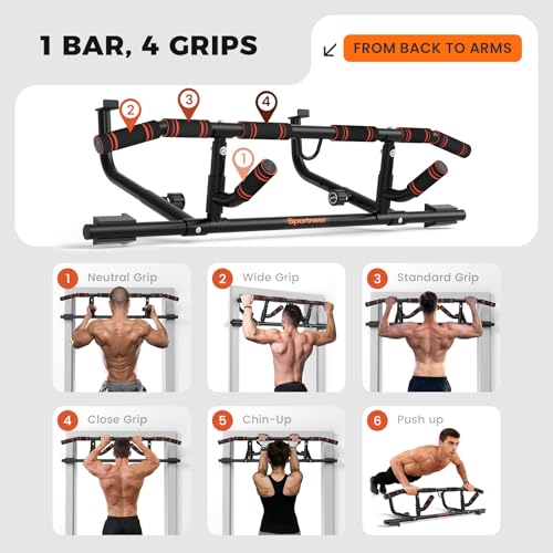 Sportneer Pull Up Bar with Rotate Handle – Multi-Grip Chin Up Bar for Doorway, 440lb Capacity Strength Training Pull Up Ba...