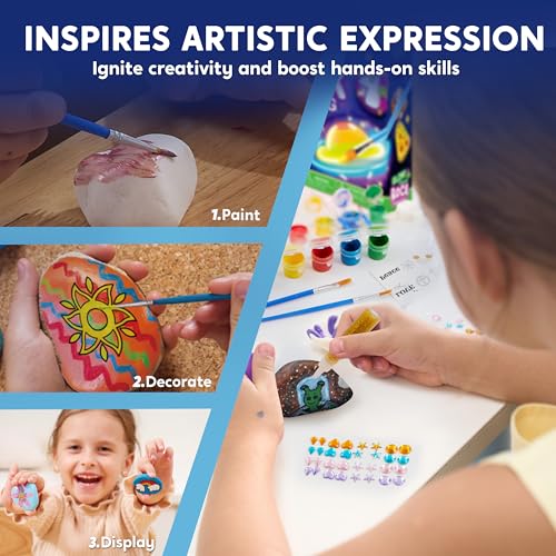 Rock Painting Kit- Glow in The Dark Rock Kit, Arts and Crafts for Kids Ages 6-12, Art Supplies Toy , Kids Craft Paint Kit...