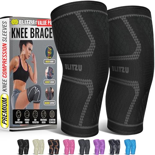 Knee Brace for Meniscus Tear 2 Pack, Knee Compression Sleeve for Men and Women, Knee Support for Arthritis, Swelling, Infl...