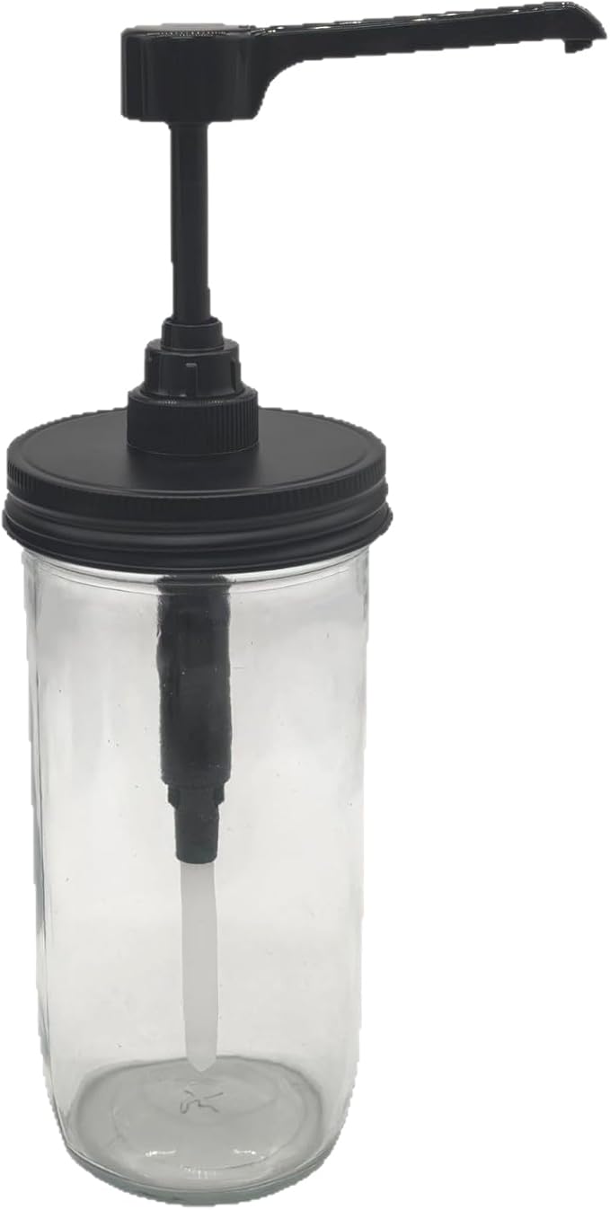 Long Nozzle Syrup Honey Dispenser Pump Lids for Mason Jar, Avoid Drip on Jar, Plastic Dispenser & Stainless Steel Lid for 3.38 Inch Wide Mouth Rust Proof Home Kitchen Jam Ketchup Sauce(2 Pack)