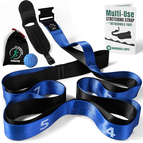 Stretch Strap with Loops Physical Therapy - Full Body Exercise Straps for Stretching with Detachable Foot - Leg & Calf Str...
