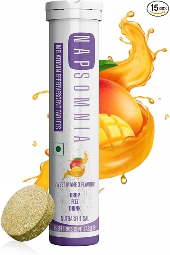 Melatonin Effervescent Tablets (Sweet Mango, 15 Count) – Dissolvable Melatonin Capsules w/ L-Theanine, Chamomile, & More - Sleep Aid Supplement for Adults - Vegan, Non GMO Melatonin Supplement