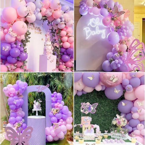 Pink and Purple Party Balloons, 50Pcs 12 Inch Purple Pink Balloons, Metallic Pink Purple Latex Balloons Birthday Party Bal...