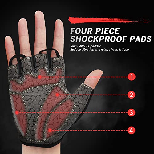 HTZPLOO Bike Gloves for Men Women with Anti-Slip Shock-Absorbing Pad, Light Weight Half-Finger Cycling Gloves