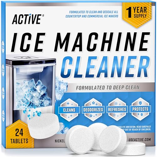 ACTIVE Ice Machine Cleaner Maker Descaler - 24 Clean Tablets Compatible with Frigidaire, Opal, GE Profile, Kitchenaid, Nic...