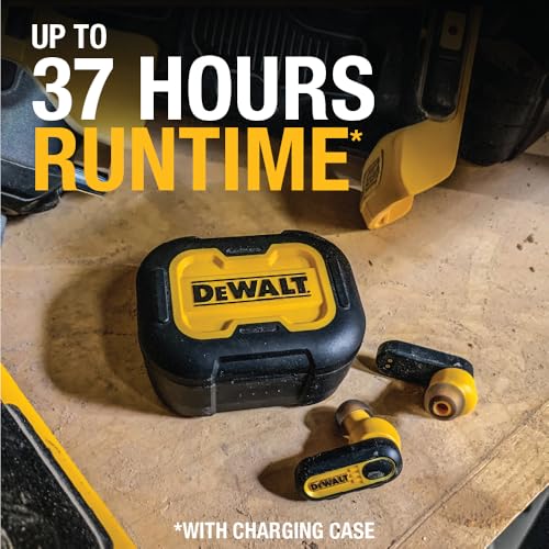 DEWALT Heavy Duty True Wireless Ear Buds, Bluetooth Headphones with Type C Charging Case Included, Over 37 Hours of Batter...