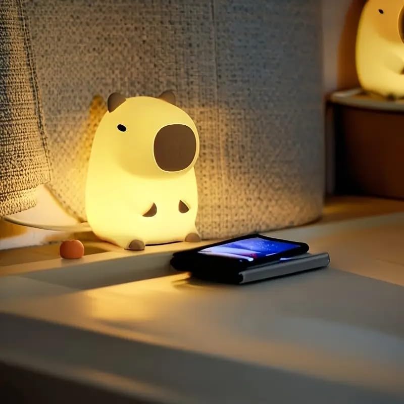 Night Light Cute Tangerine Led Squishy Novelty Animal Night Lamp Dimmable Soft Silicone Nursery Nightlight For Kids  Rechargeable Bedroom Touch Lamp  Dorm Decor  Baby Boys Girls Gift(Capybara)