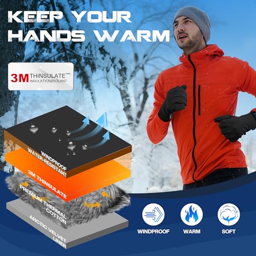 Sukeen Windproof Winter Gloves Men Women, 3M Thinsulate Warm Waterproof Ski Gloves for Cold Weather, Anti-Slip Touchscreen...