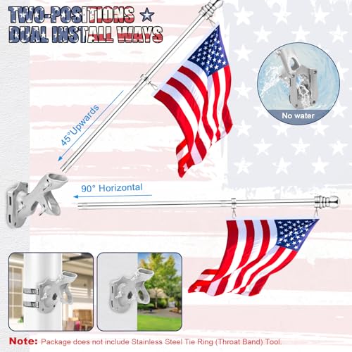 REERON Flag Pole for House, 6 FT Stainless Steel Spinning Flag Pole Kit, 1" Rustproof Porch Flagpole with 360° Tangle Free...