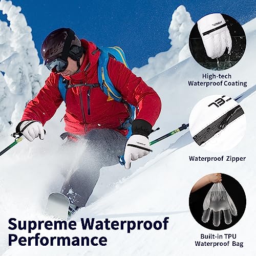 Waterproof Ski Gloves, Warm 3M Thinsulate Gloves, Touchscreen, for Men Women in Skiing, Snowboarding, Snowmobiling, Hiking