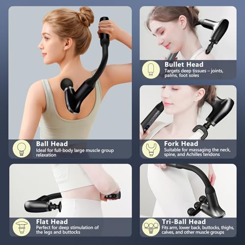 seektik Massage Gun with Extension Handle, Handheld Back Massager Tool, Massager for Neck/Leg/Shoulder Pain, 9 Adjustable ...