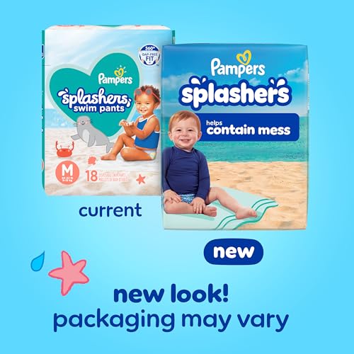 Pampers Swim Diapers - Splashers - Size 4, 18 Count, Gap-Free Disposable Baby Swimming Pants