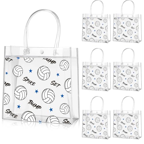 Aliceset 20 Pcs Volleyball Clear Treat Bags with Handles Volleyball Goodie Bags Sport Theme Party Favor for Team Snack Bir...