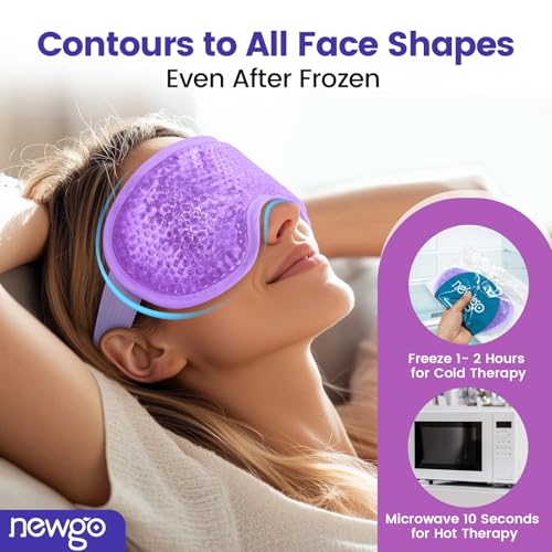 NEWGO Cooling Gel Eye Mask - Reusable Cold Pack for Puffy Eyes, Dark Circles, Migraine, Stress Relief - Purple With Soft P...