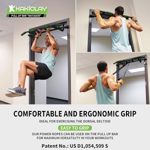 KAKICLAY New Upgrade Pull Up Bar for Doorway with Ergonomic Grip - Upto 440 Lbs Capacity, No Screwing or Slipping - USA Or...