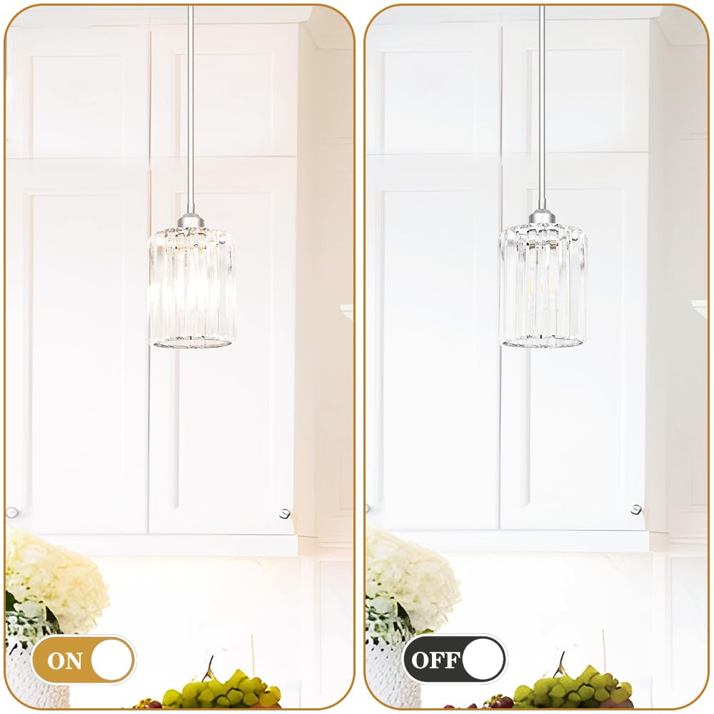 Chrome Kitchen Pendant Lights Over Island With Adjustable Rods - Crystal Pendant Lighting Fixtures For Sloped Ceiling  Ideal Over Dining Table Or Bar  E26 Bulb Compatible  No Electrician Needed