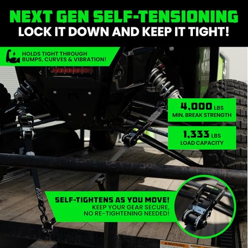 Rhino USA Self Tensioning Ratchet Tie Down Straps (4PK 1.6INX15FT)- Heavy Duty Patented Cargo Strap Keeps Tension When You...