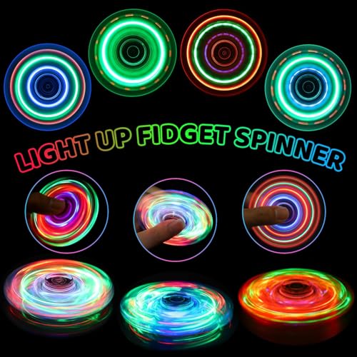 Fidget Spinner 2 Pack, Light up Sensory Fidget Toys Adults Kids 4-8-12 with Autism ADHD, Valentines Day Gifts for Kids Glo...