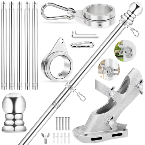 REERON Flag Pole for House, 6 FT Stainless Steel Spinning Flag Pole Kit, 1" Rustproof Porch Flagpole with 360° Tangle Free...