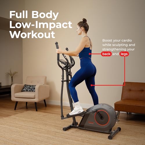 Sunny Health & Fitness Smart Upright Elliptical w/Pulse Sensor Built-in, Indoor Full-Body Cross-Training & Cardio Exercise...
