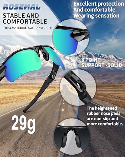 Rosemal Polarized Sunglasses for Men Women Running Sunglasses Sports Cycling Driving Fishing Baseball Golf TAC UV400 TR90