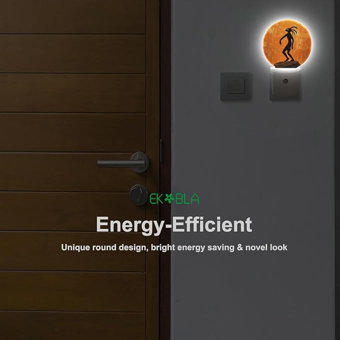 EKOBLA Orange Night Light -0.5W Dusk to Dawn Energy Efficient LED Plug-in Nightlights with Auto Sensor, Soft Glow for Nursery & Bathroom (Image of Native American Cultural Gods)