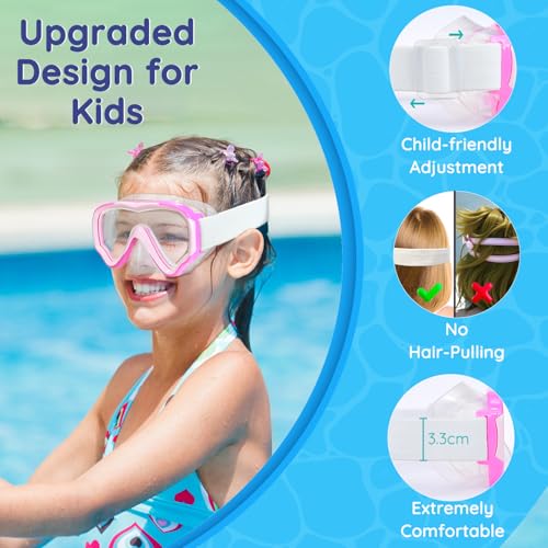 MOMUSE Kids Swim Goggles with Soft Fabric Strap, Diving Mask with 3D No-Leak Nose Cover, Anti-Fog & Shatterproof Lens, Swi...