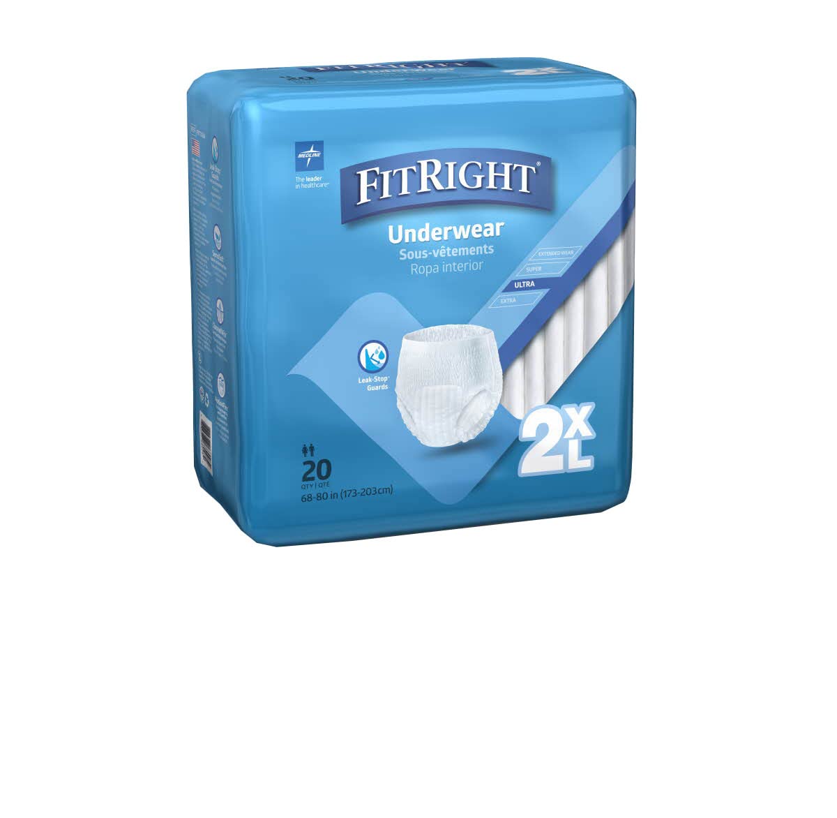 Medline FitRight Adult Incontinence Underwear, Heavy Absorbency, XX-Large, 68-80 (80 Count)