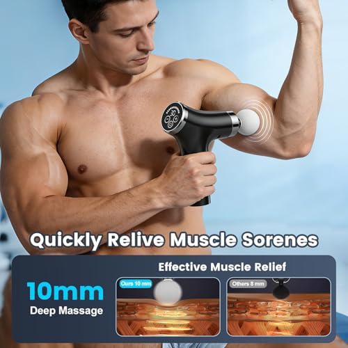 Pudthin Detachable Long Handle Massage Gun for Back Pain Relief, Deep Tissue Percussion Massager with 12 Speed Levels, Han...