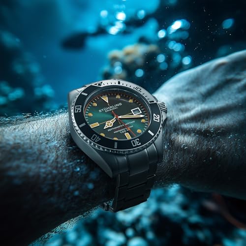 Stuhrling Depthmaster Heritage Diver Swiss Quartz Watch, 42mm, Teal Dial, Stainless Steel, 100M Water Resistant