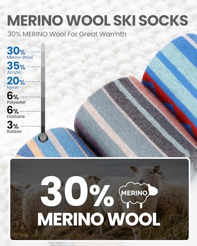 OutdoorMaster Merino Wool Ski Socks for Men & Women, Unisex Thermal Winter Warm Snowboarding Socks for Cold Weather