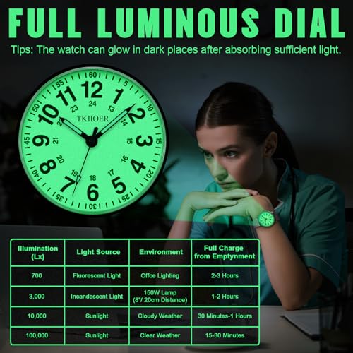 TKIIOER Nurse Watch for Nurse Medical Professionals Students Women Men, 50M Waterproof 12/24 Hour Military Time Luminous E...