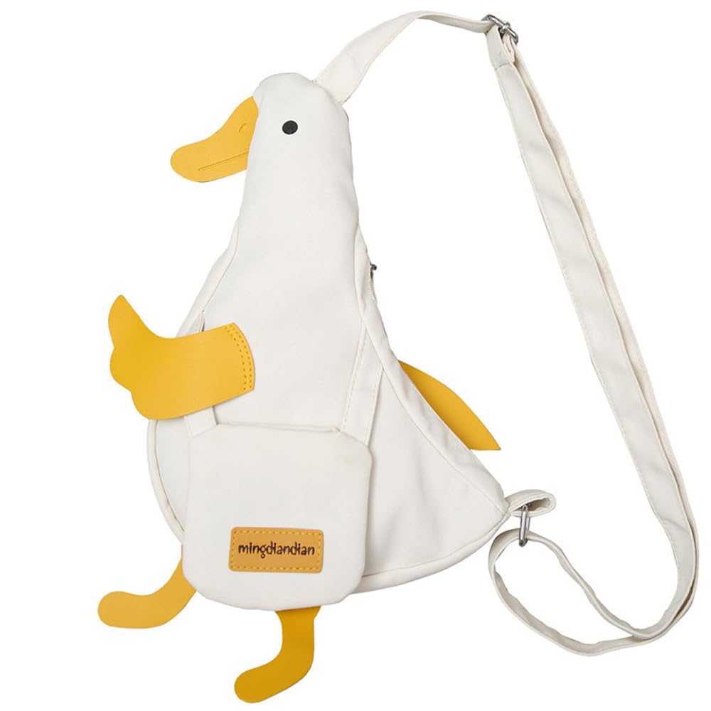 Cute Duck Purse Canvas Messenger Bag Cartoon Chest Wallet Novelty Bag Unisex Funny Shoulder Bag for Girls Women Daily Use ﻿ (White)