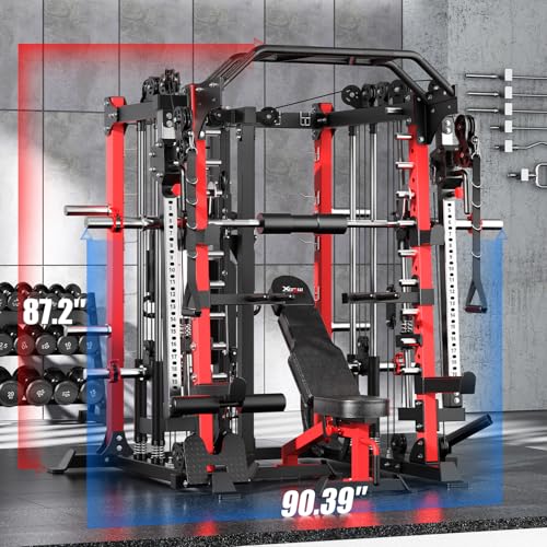 Smith Machine with Cable Crossover System, Multi-Function Squat Rack Power Cage for Home Gym, Power Rack and Packages Weig...
