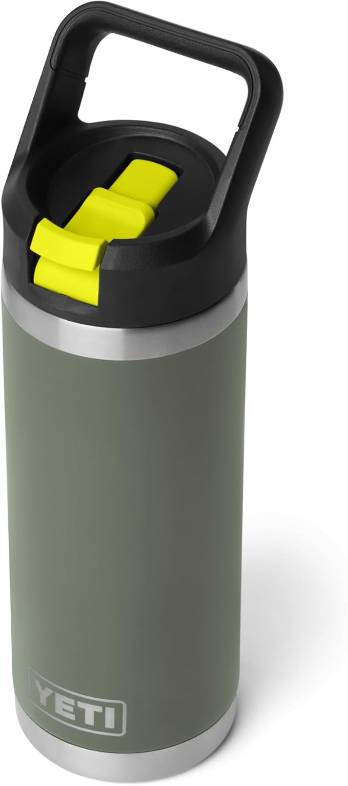 YETI Rambler 18 oz Bottle, Vacuum Insulated, Stainless Steel with Color Matching Straw Cap, Camp Green/Firefly Yellow